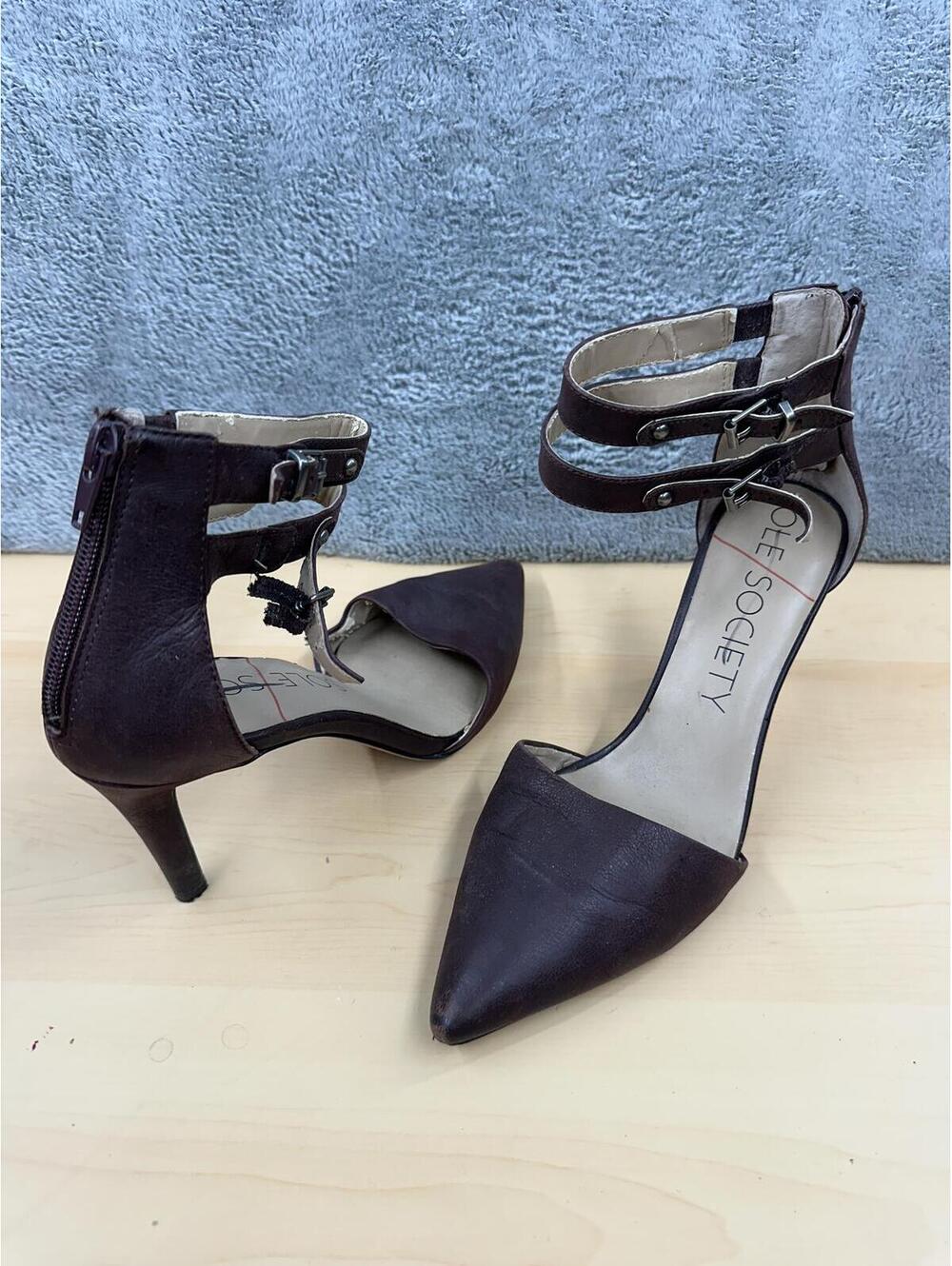 Sole Society Black Pointed Toe Heels with Double Ankle Straps
